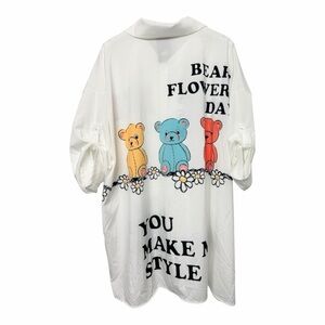 Made In Italy BEARS & FLOWERS  Oversized Button Up Tunic Dress